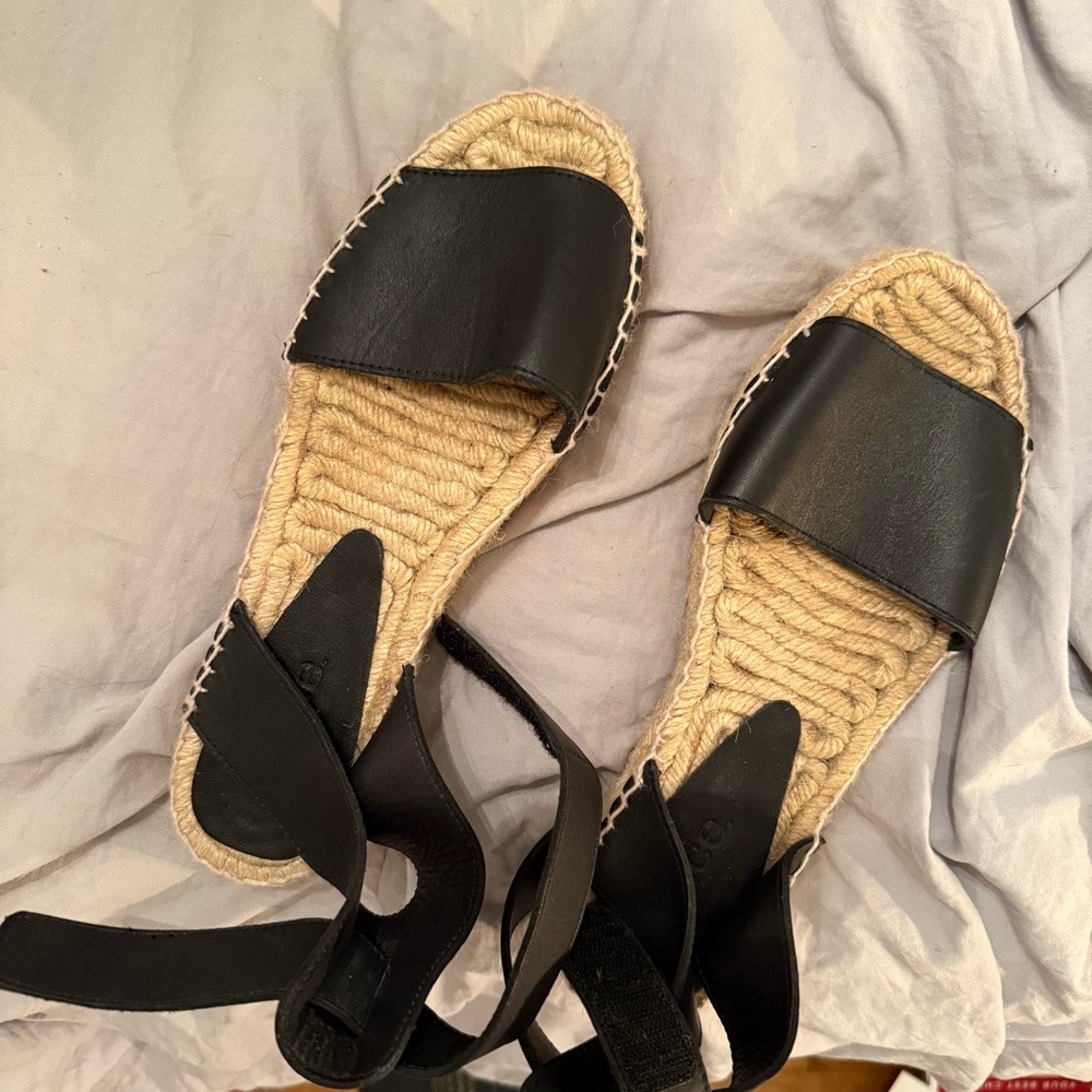 Vince Black and Cream Espadrille Sandals with Ankle Straps